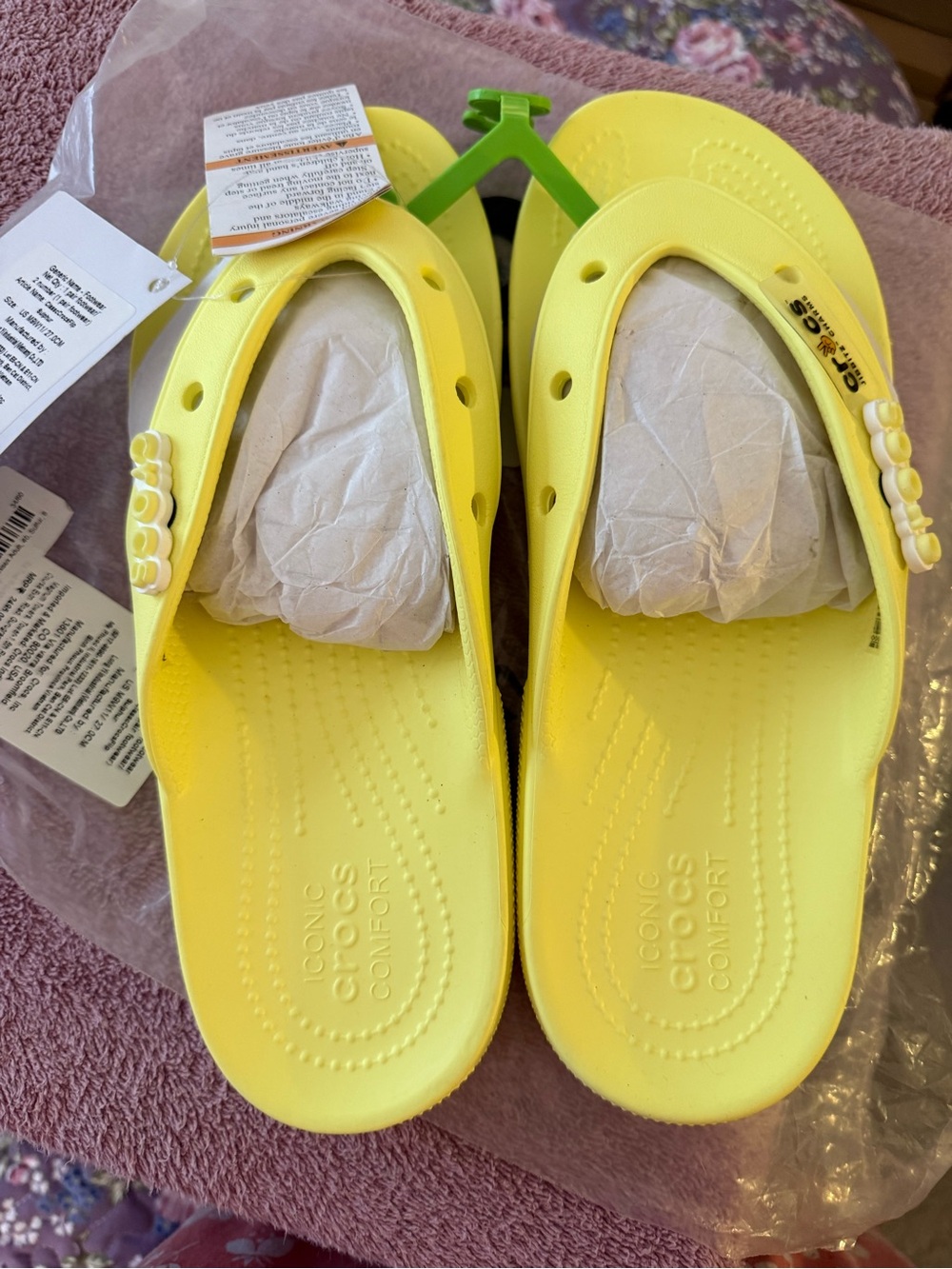 CROCS Yellow Girls' Pearl-Accent Slip-On Sandals